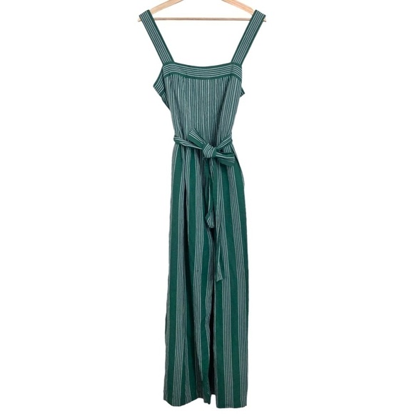 ANTHROPOLOGIE Payal Pratap Cha Cha Green Stripe Linen Wide Leg Crop Jumpsuit - Picture 6 of 14